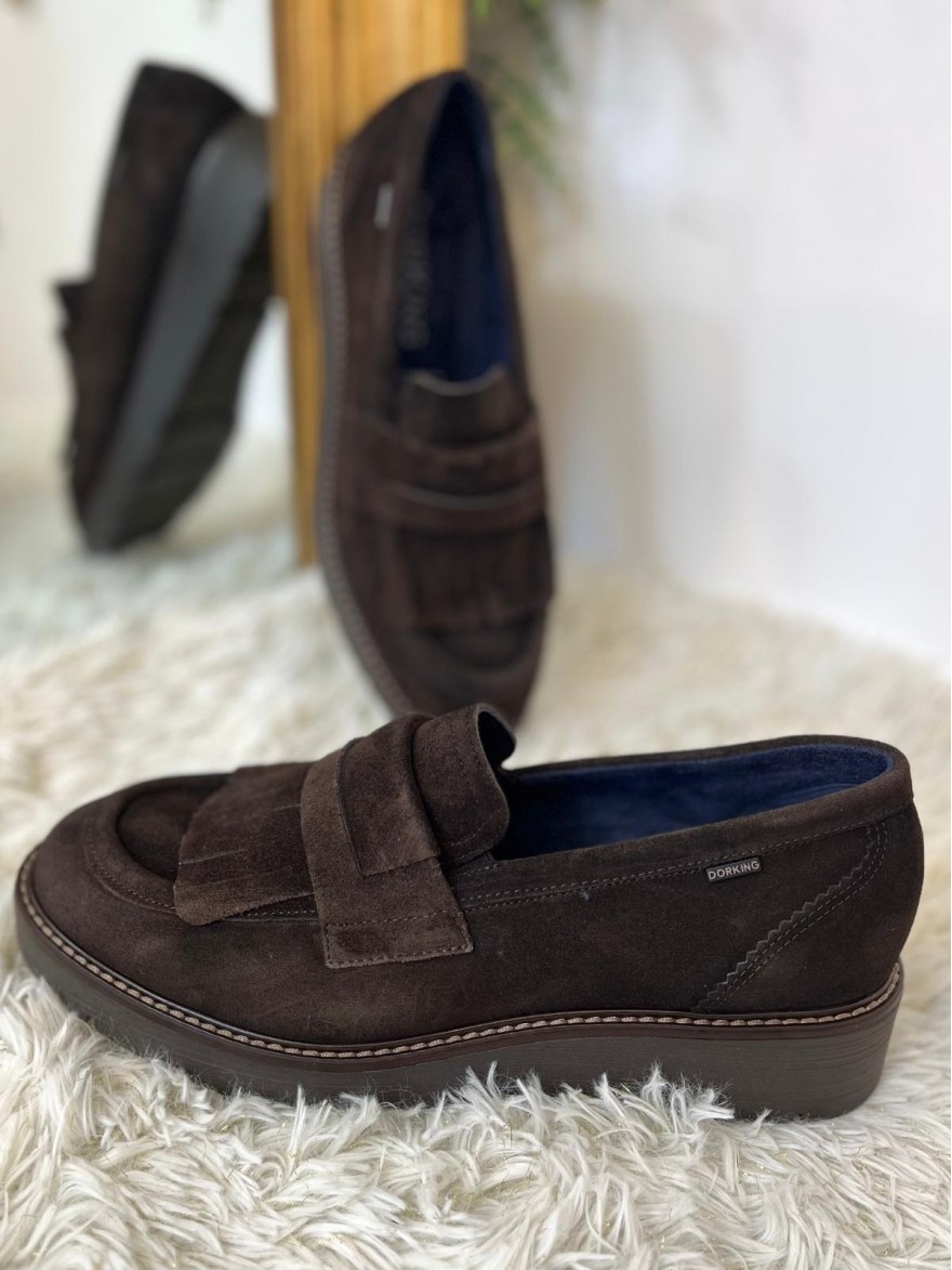 Mocassin Dorking D9782 Nubuck Marron Plateforme 3 cm | Marina & Paloma