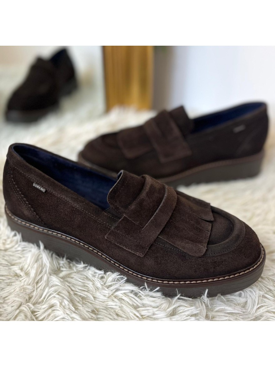 Mocassin Dorking D9782 Nubuck Marron Plateforme 3 cm | Marina & Paloma