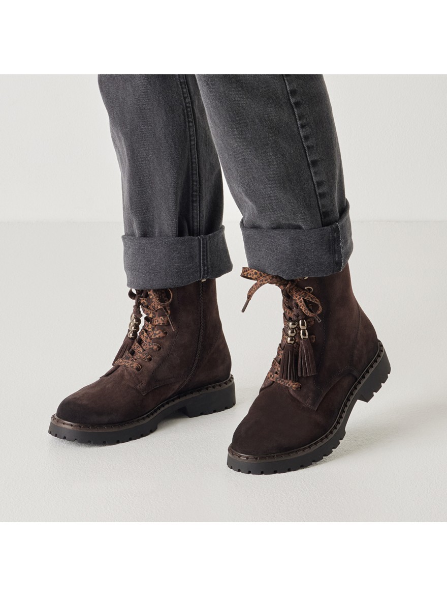 Bottine Tamaris 25284 Nubuck Mocca à Lacets 3 cm | Marina & Paloma