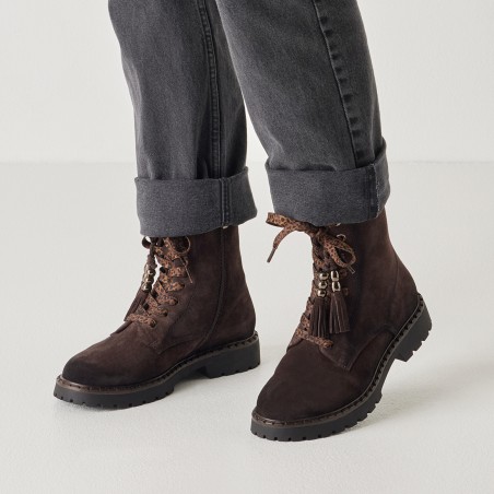 Bottine Tamaris 25284 Nubuck Mocca à Lacets 3 cm | Marina & Paloma