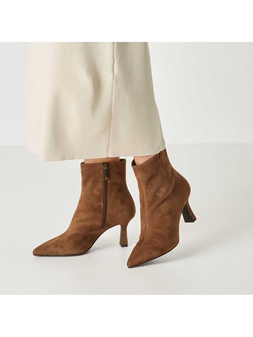 Bottine Tamaris 25358 Cuir Velours Marron Talon 7 cm | Marina & Paloma