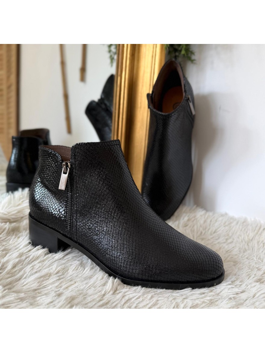 Bottine Fugitive Racine Noire Effet Reptile Talon 4 cm | Marina & Paloma