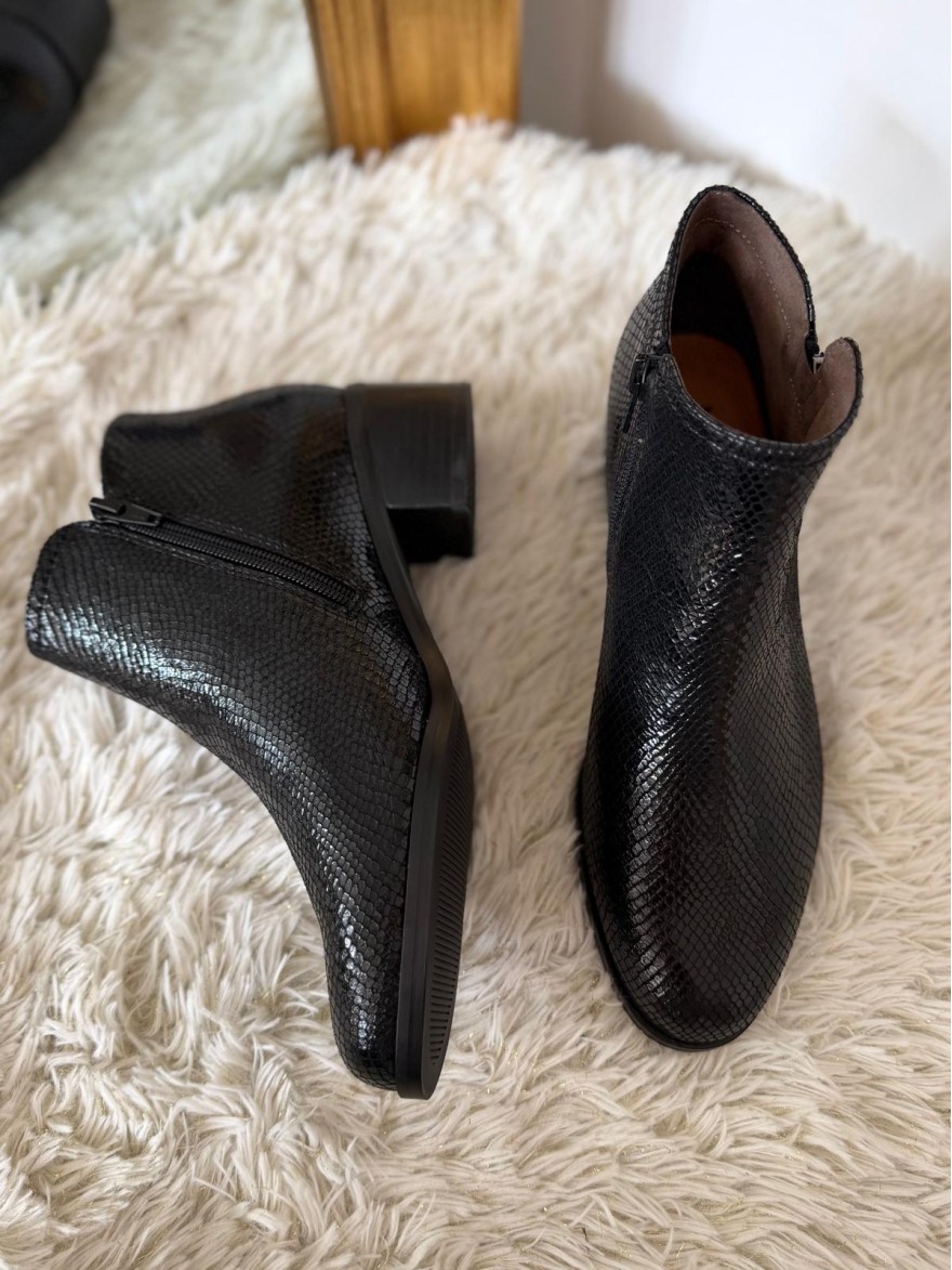 Bottine Fugitive Racine Noire Effet Reptile Talon 4 cm | Marina & Paloma