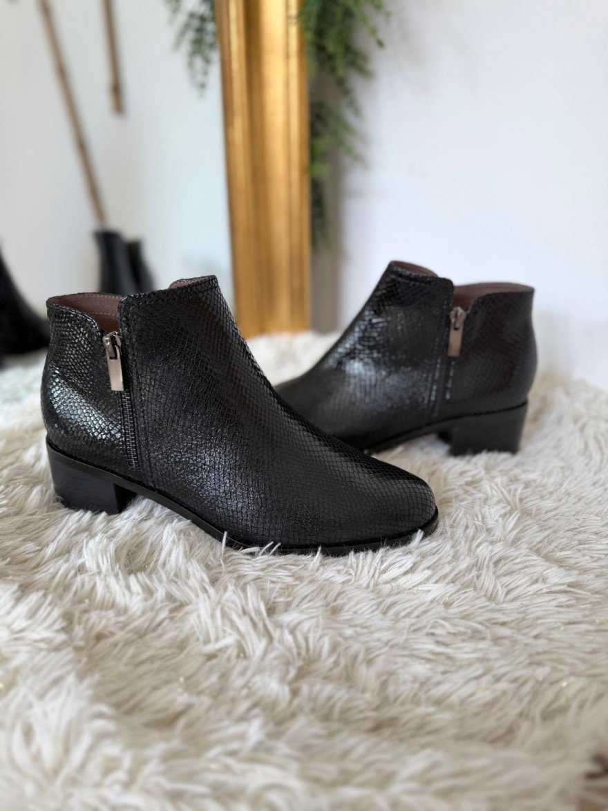 Bottine Fugitive Racine Noire Effet Reptile Talon 4 cm | Marina & Paloma