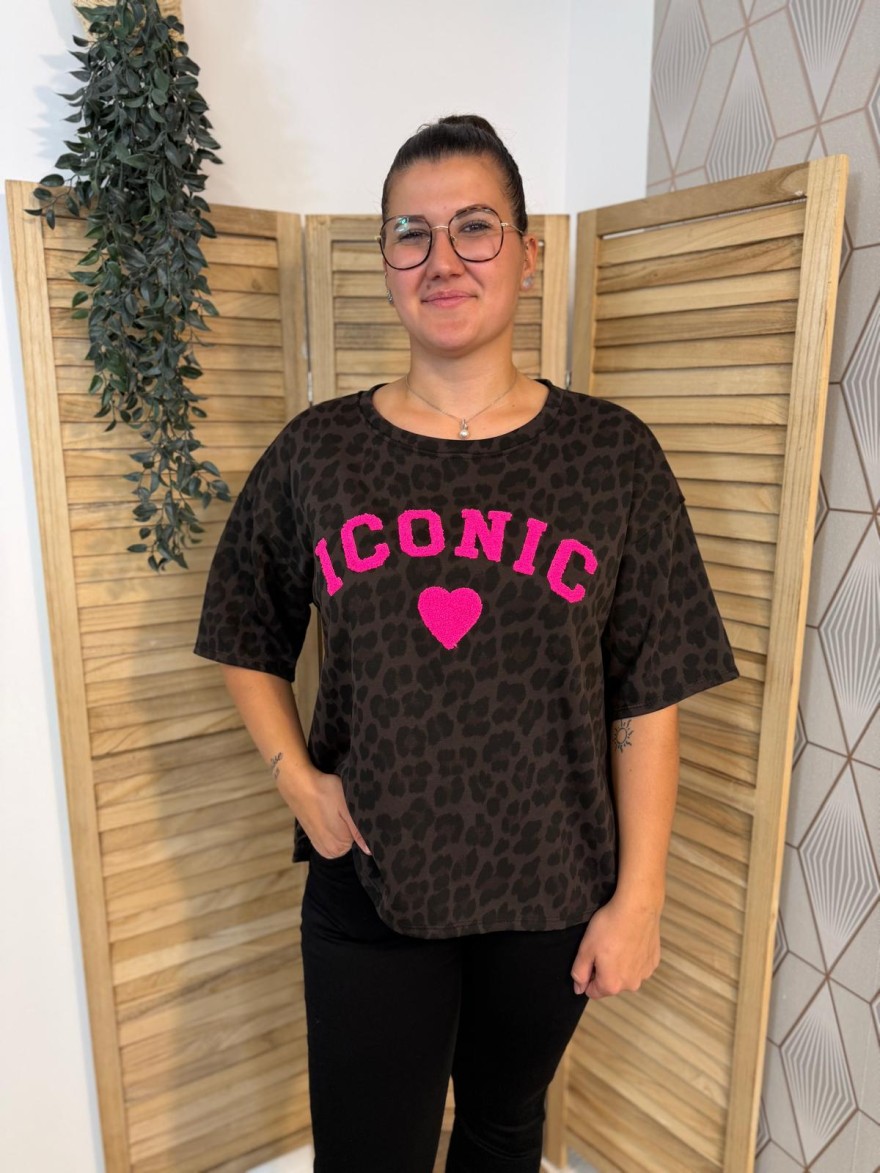 Sweat Manche Courte Léopard Icon 100% Coton Coupe Droite | Marina & Paloma