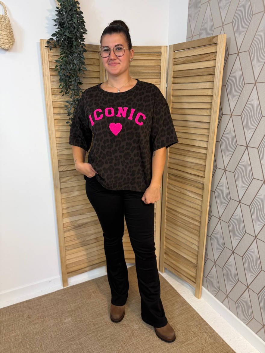 Sweat Manche Courte Léopard Icon 100% Coton Coupe Droite | Marina & Paloma