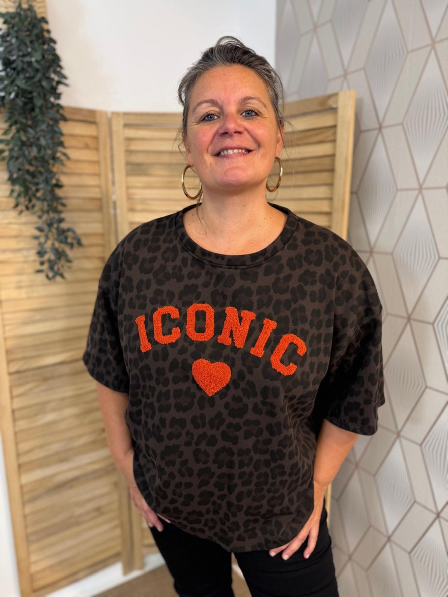 Sweat Manche Courte Léopard Iconic Grande Taille | Marina & Paloma