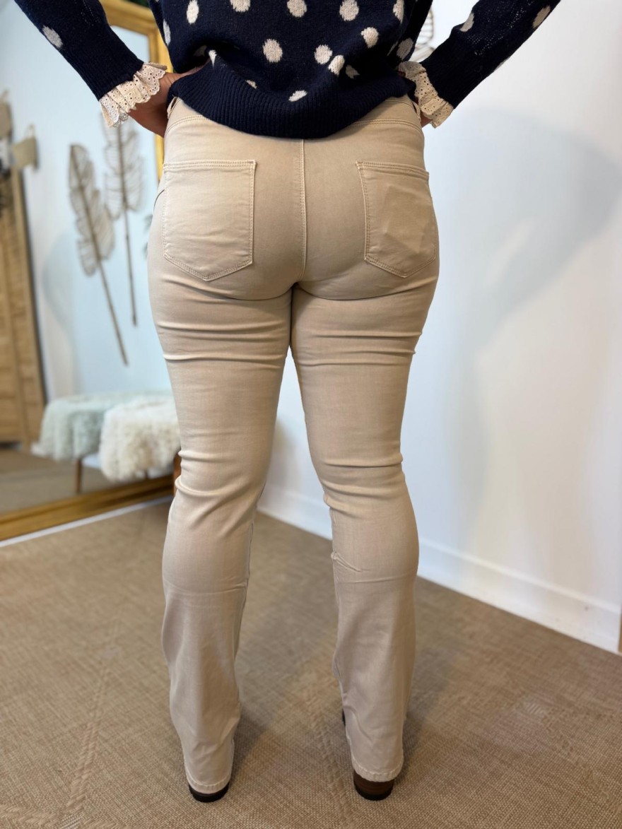 Pantalon Flare Beige Taille Haute Norfy Femme | Marina & Paloma