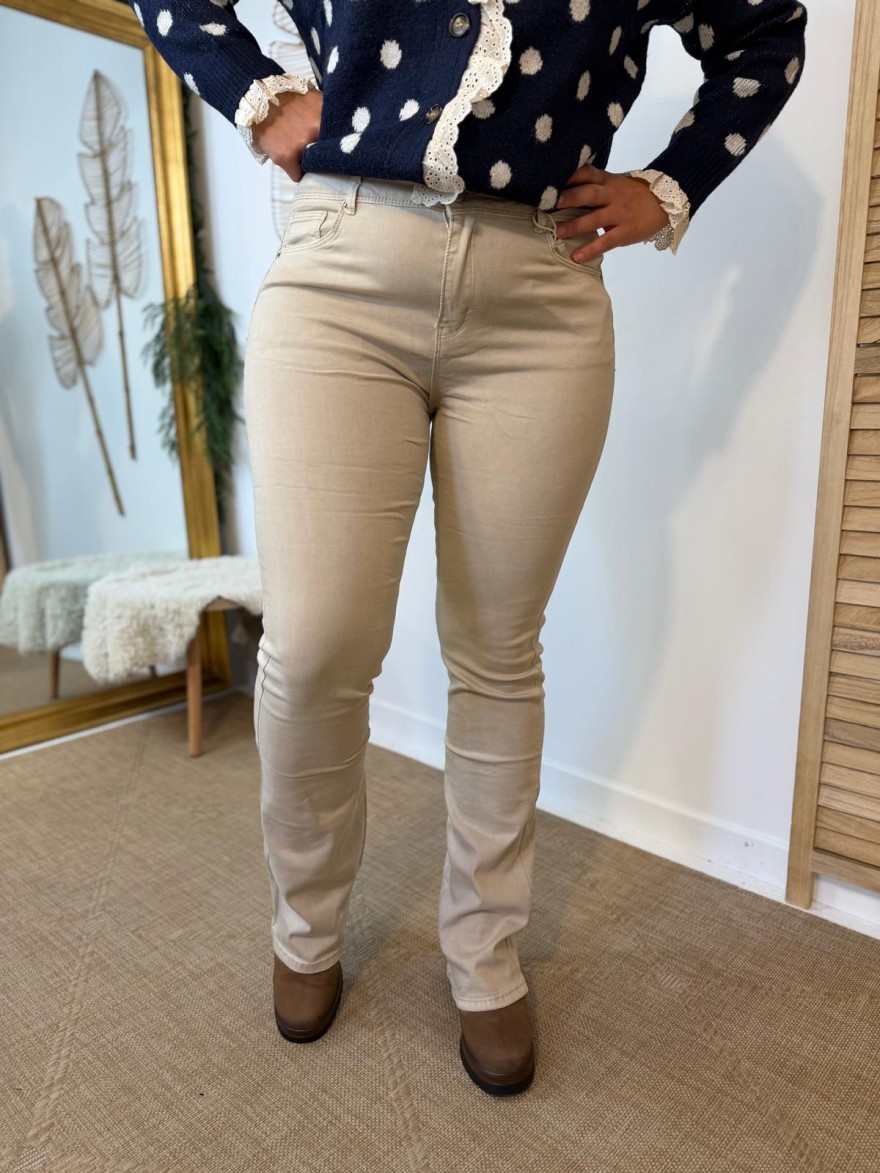Pantalon Flare Beige Taille Haute Norfy Femme | Marina & Paloma