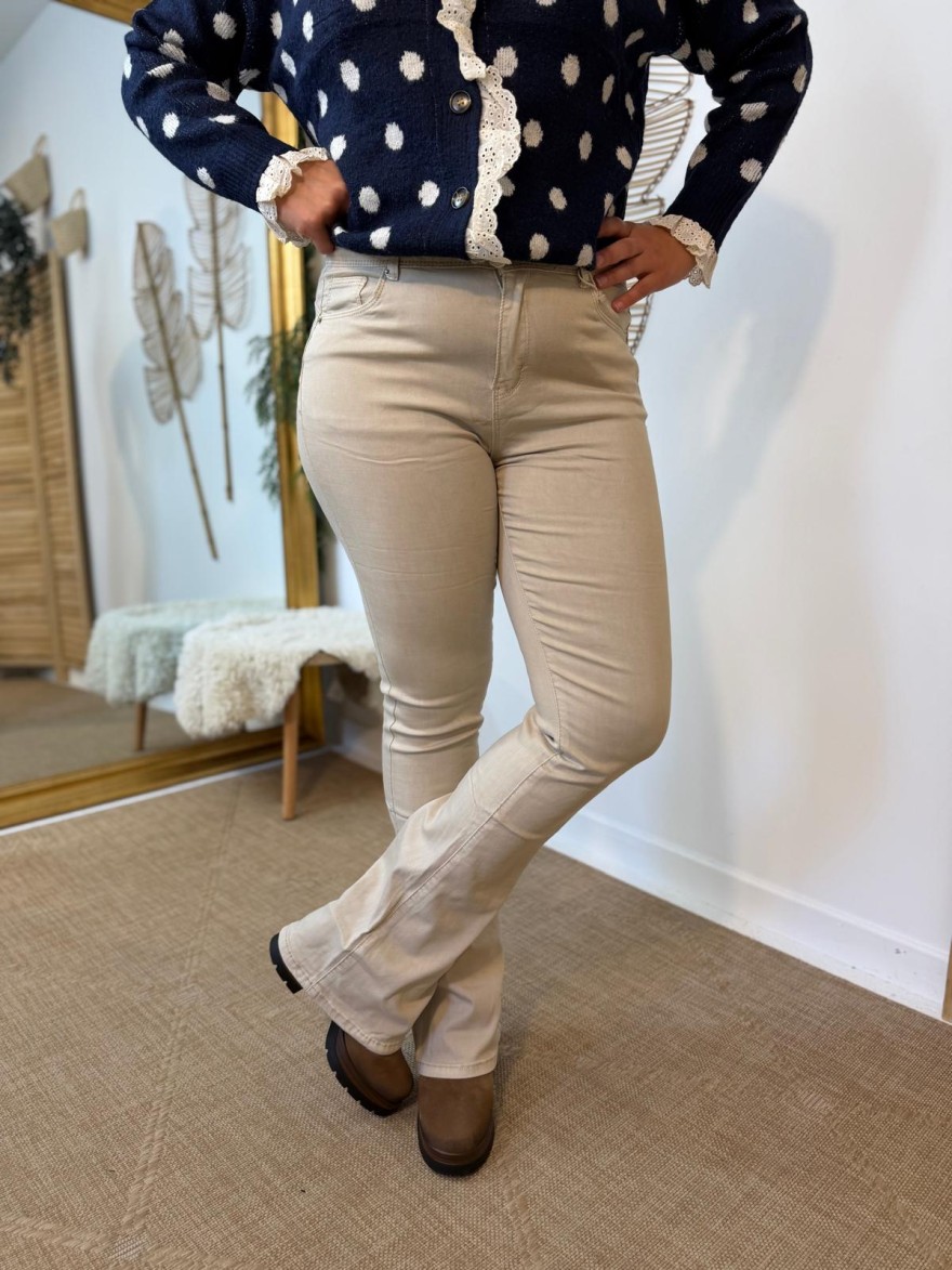 Pantalon Flare Beige Taille Haute Norfy Femme | Marina & Paloma