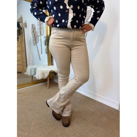 Pantalon Flare Beige Taille Haute Norfy Femme | Marina & Paloma