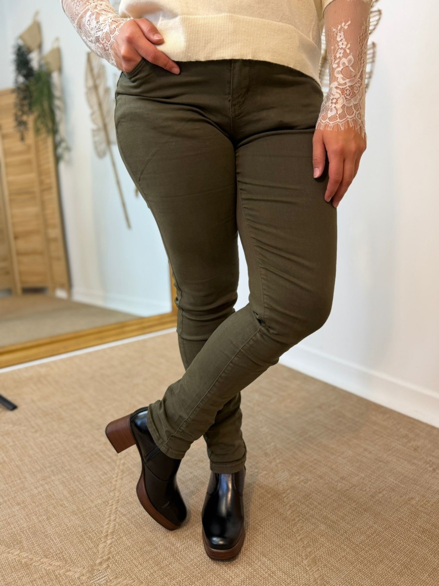 Jean Slim Norfy Kaki Foncé Taille Haute | Marina & Paloma