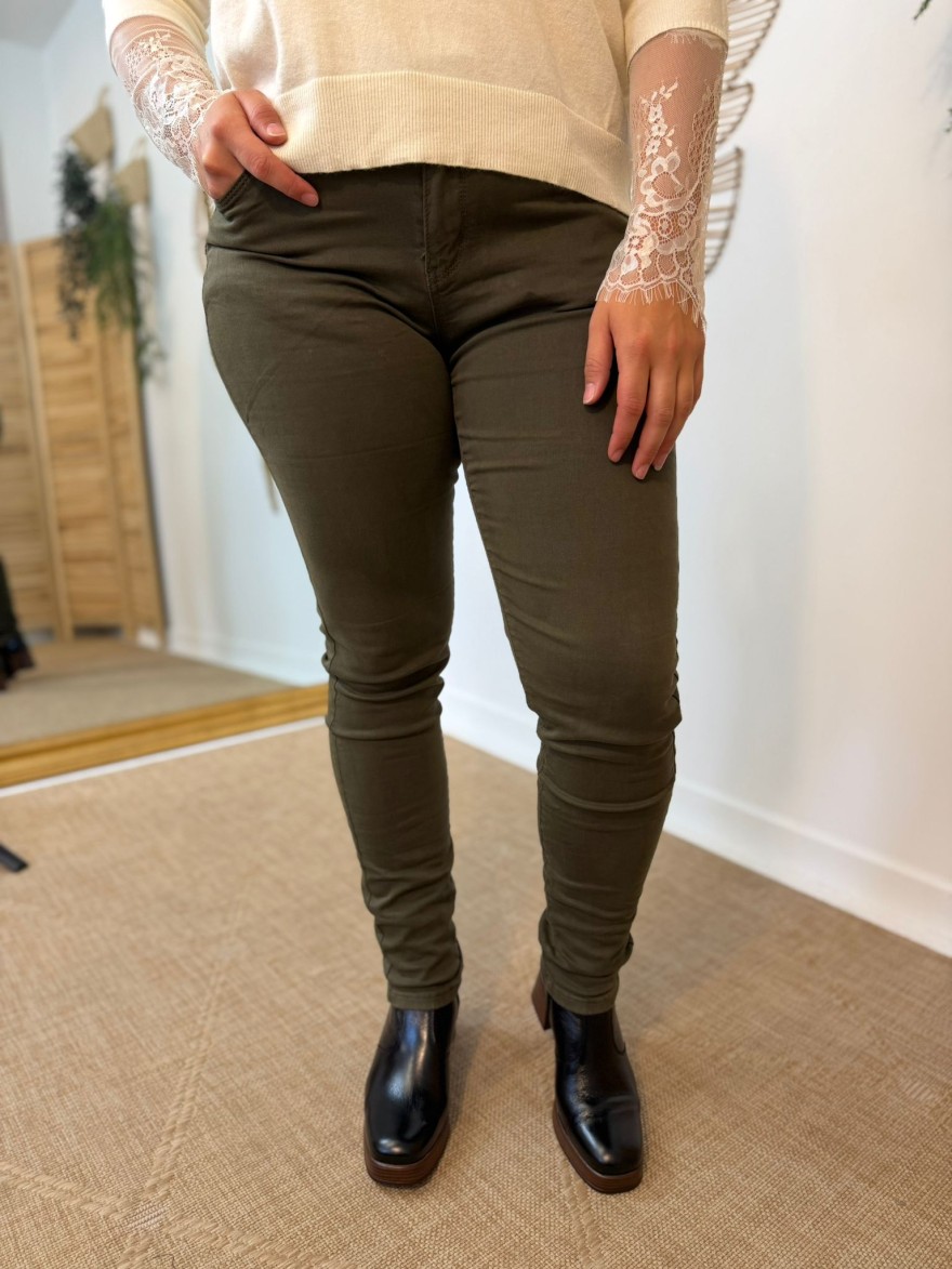 Jean Slim Norfy Kaki Foncé Taille Haute | Marina & Paloma