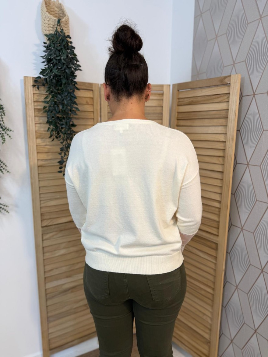 Pull Col V In April 86 Manches Dentelle Femme | Marina & Paloma