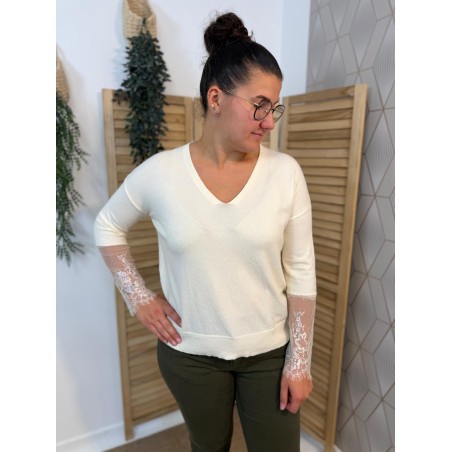 Pull Col V In April 86 Manches Dentelle Femme | Marina & Paloma