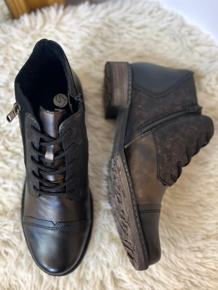 Bottine Remonte D4378-91 Noire à Lacets | Marina & Paloma