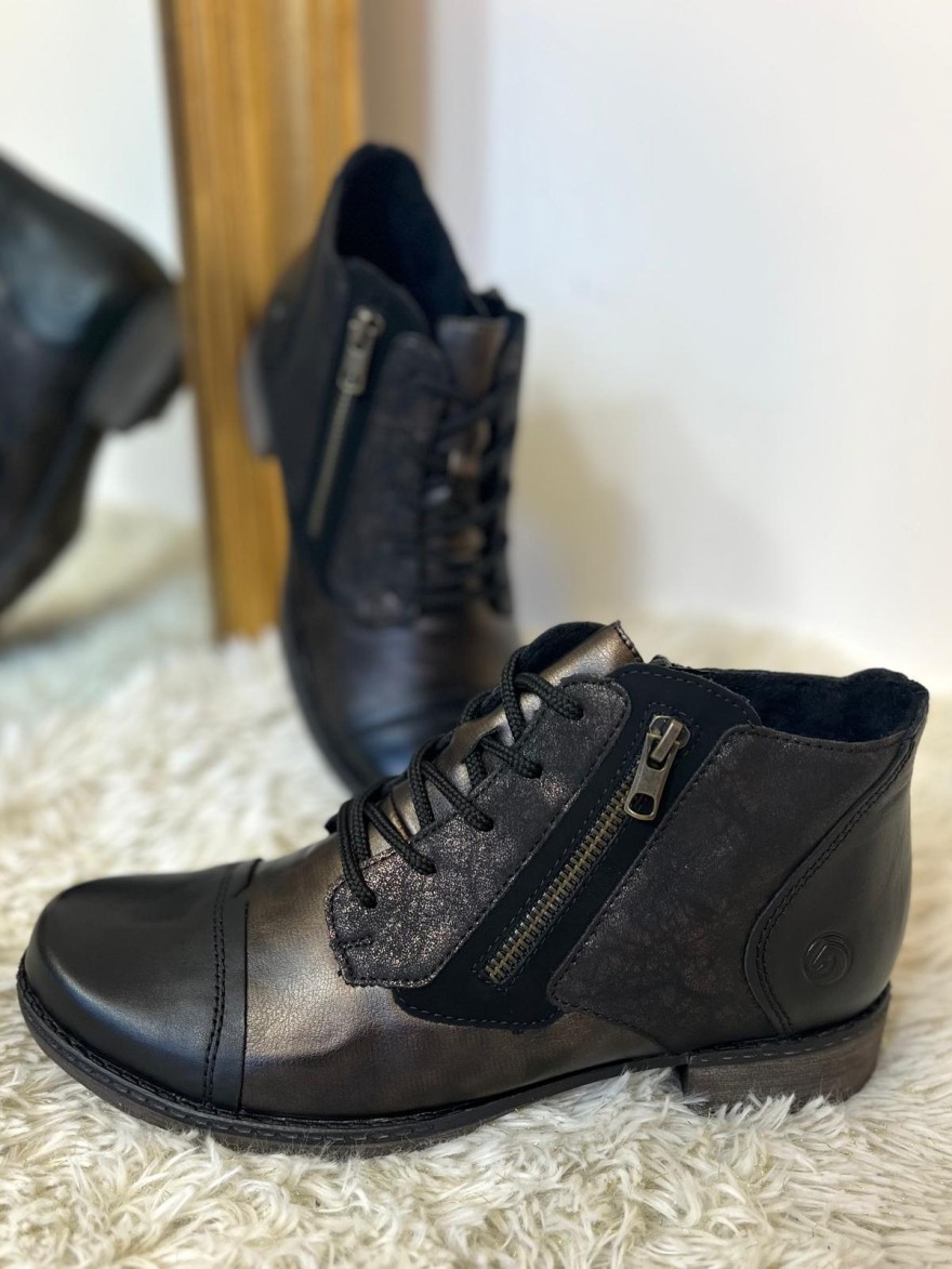 Bottine Remonte D4378-91 Noire à Lacets | Marina & Paloma