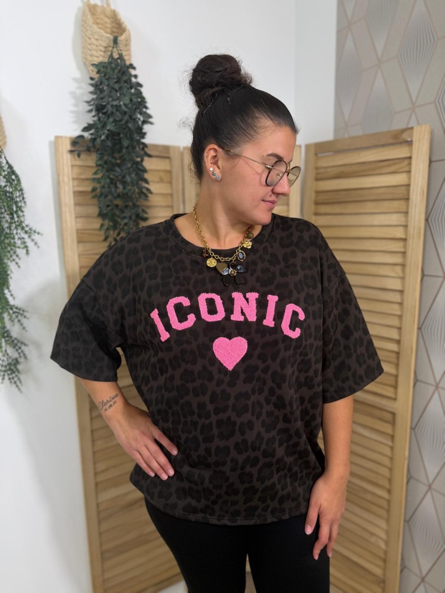 Sweat Manche Courte Léopard Iconic Grande Taille | Marina & Paloma