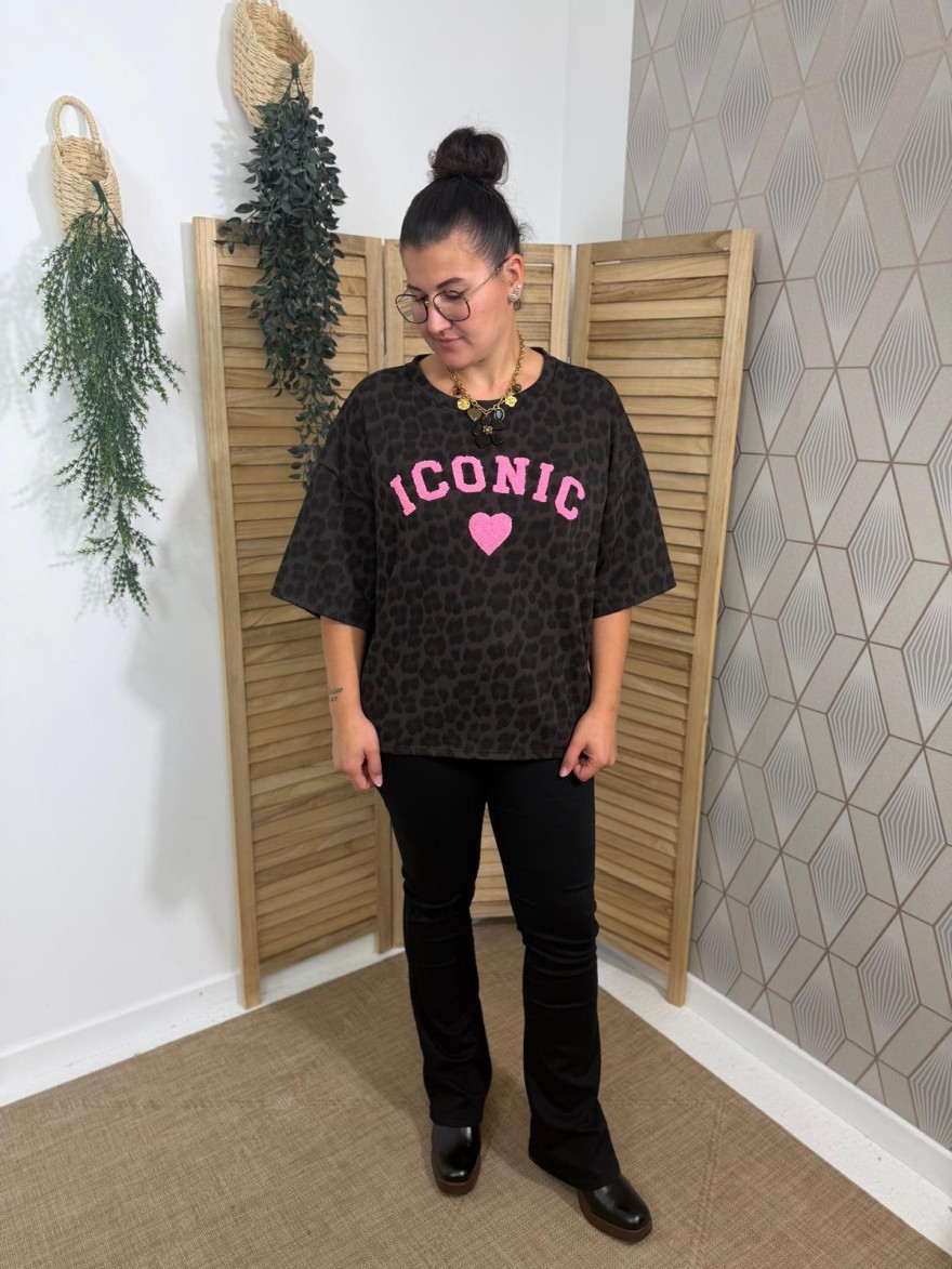 Sweat Manche Courte Léopard Iconic Grande Taille | Marina & Paloma