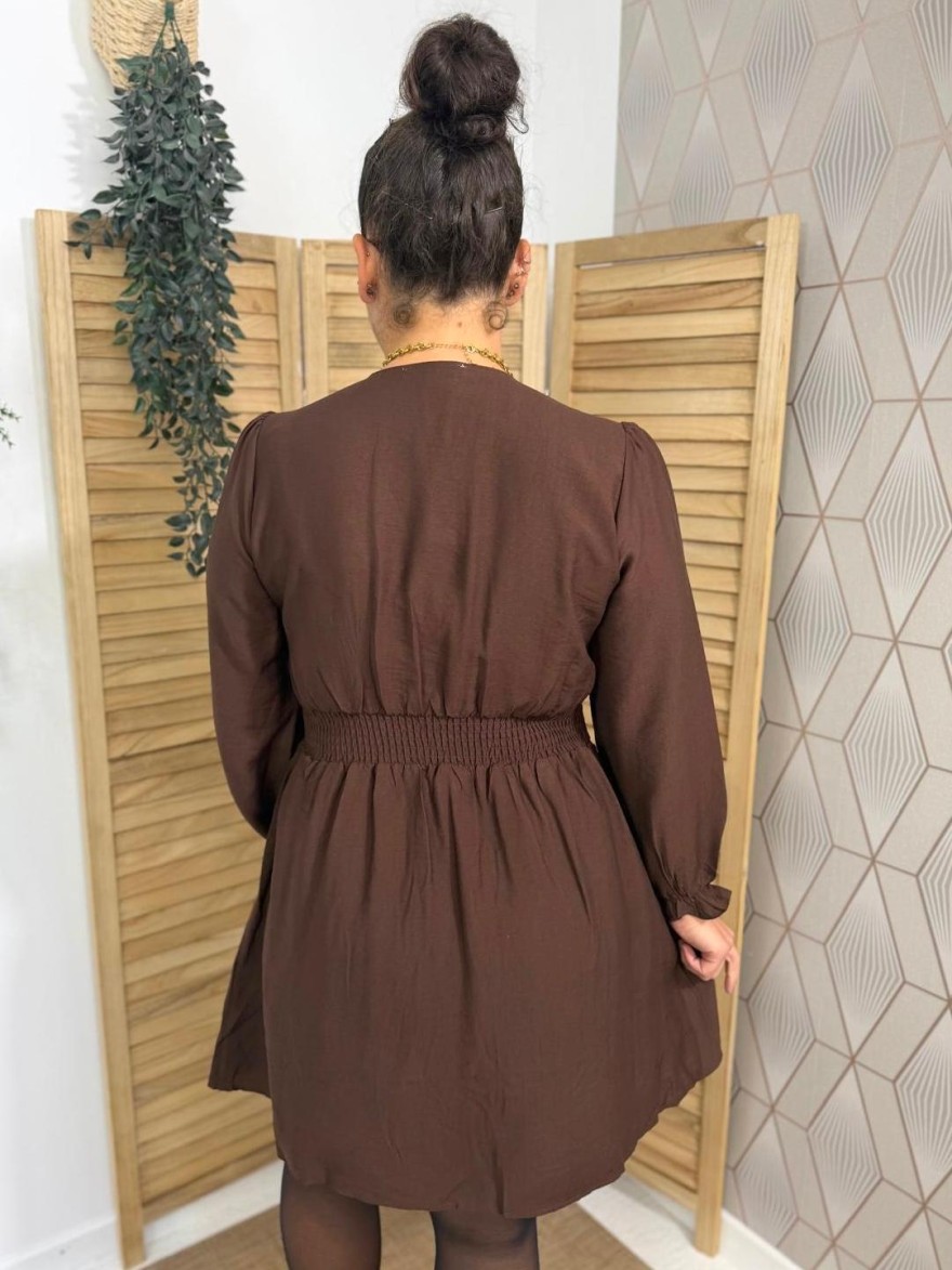 Robe Maelle Manche Longue Café Évasée | Marina & Paloma