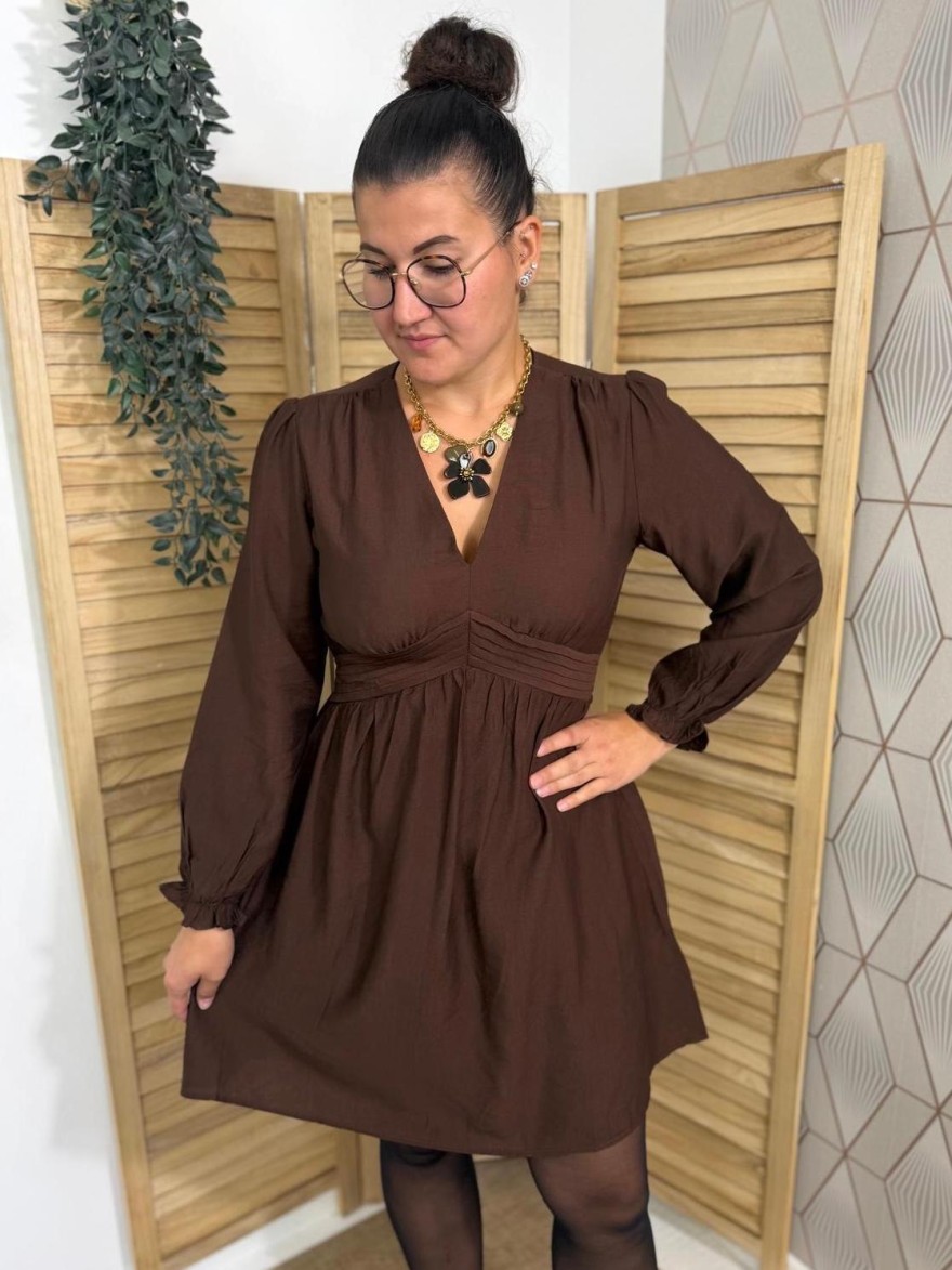 Robe Maelle Manche Longue Café Évasée | Marina & Paloma