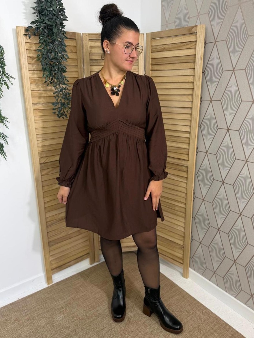 Robe Maelle Manche Longue Café Évasée | Marina & Paloma