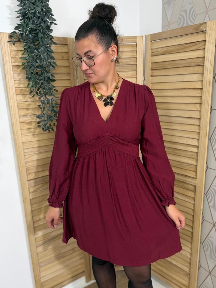 Robe Maelle Manche Longue Bordeaux Évasée | Marina & Paloma