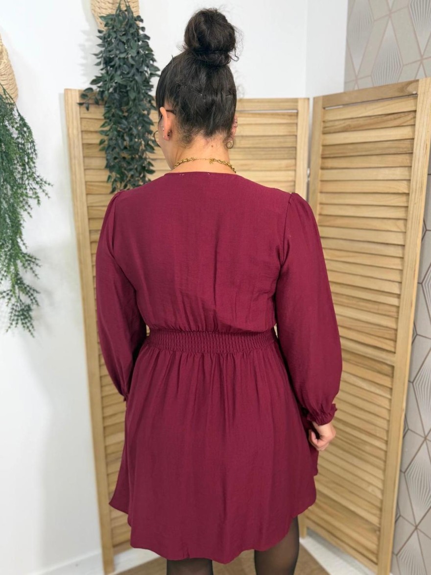 Robe Maelle Manche Longue Bordeaux Évasée | Marina & Paloma