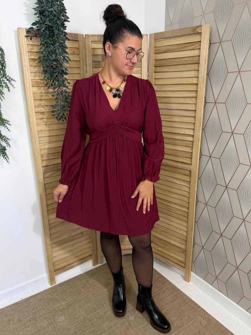 Robe Maelle Manche Longue Bordeaux Évasée | Marina & Paloma