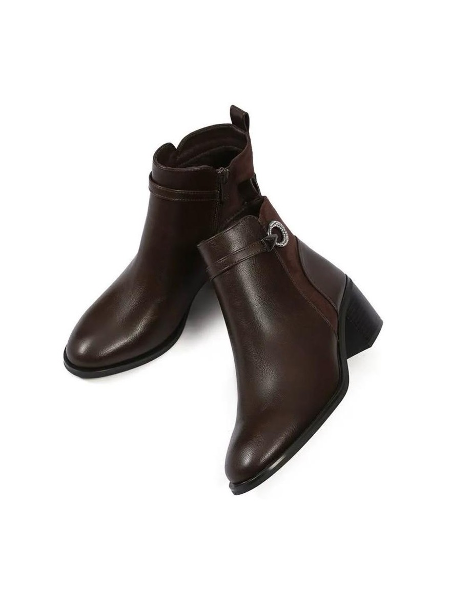 Bottine Marron à Talon 5 cm Effet Cuir & Suédine | Marina & Paloma
