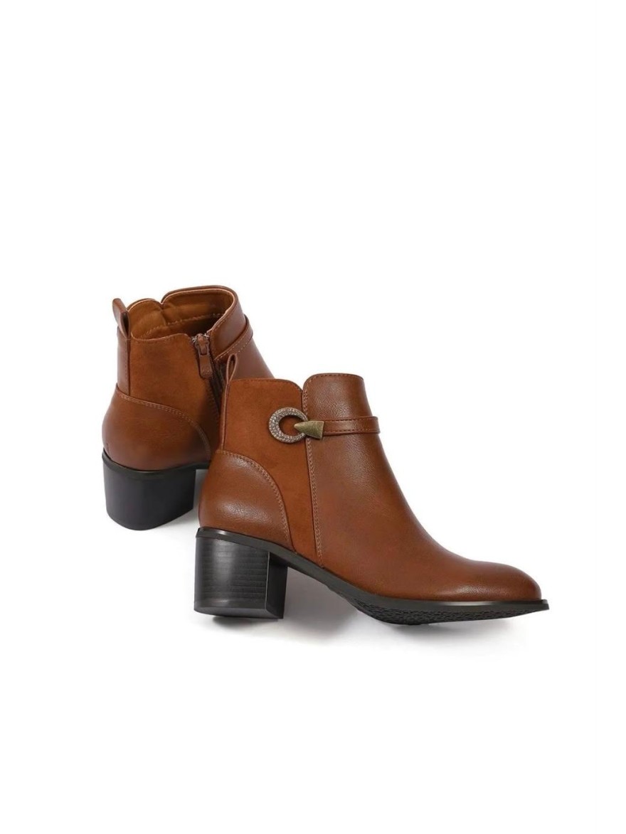Bottine Marron à Talon 5 cm Effet Cuir & Suédine | Marina & Paloma