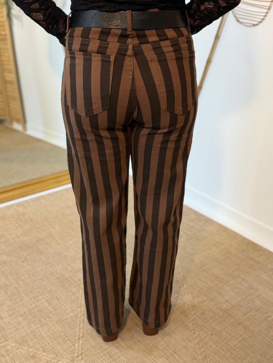 Jean Rayé Chocolat Wide Leg Taille Haute | Marina & Paloma