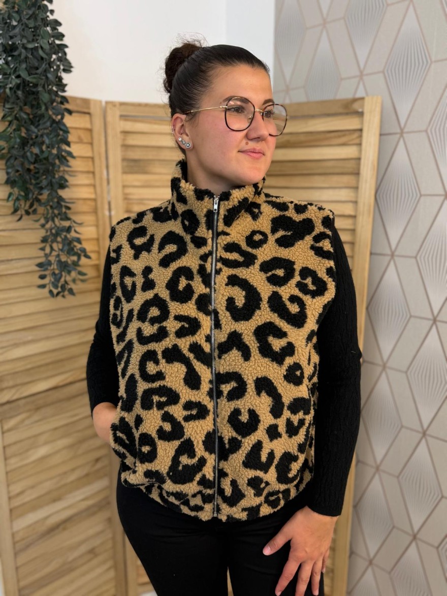 Gilet Sans Manche Moumoute Léopard Emma et Ella | Marina & Paloma