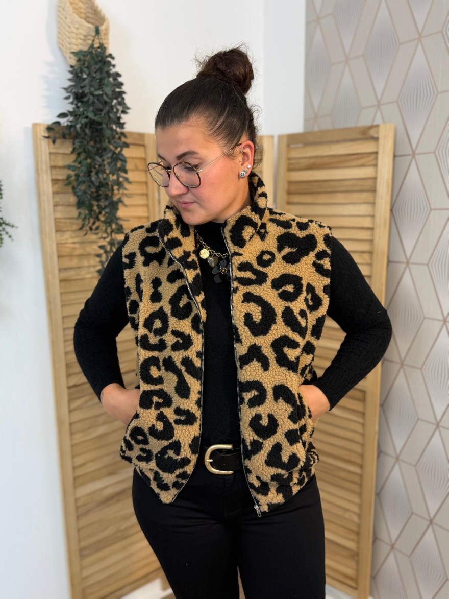 Gilet Sans Manche Moumoute Léopard Emma et Ella | Marina & Paloma