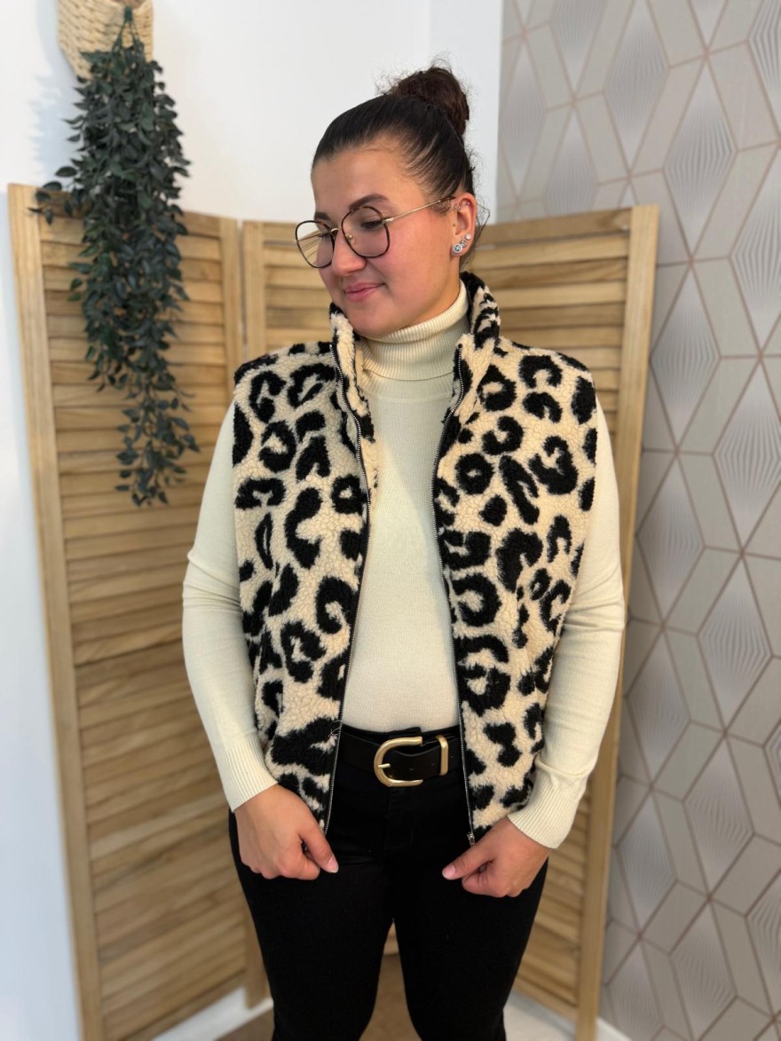 Gilet Sans Manche Moumoute Léopard Emma et Ella | Marina & Paloma