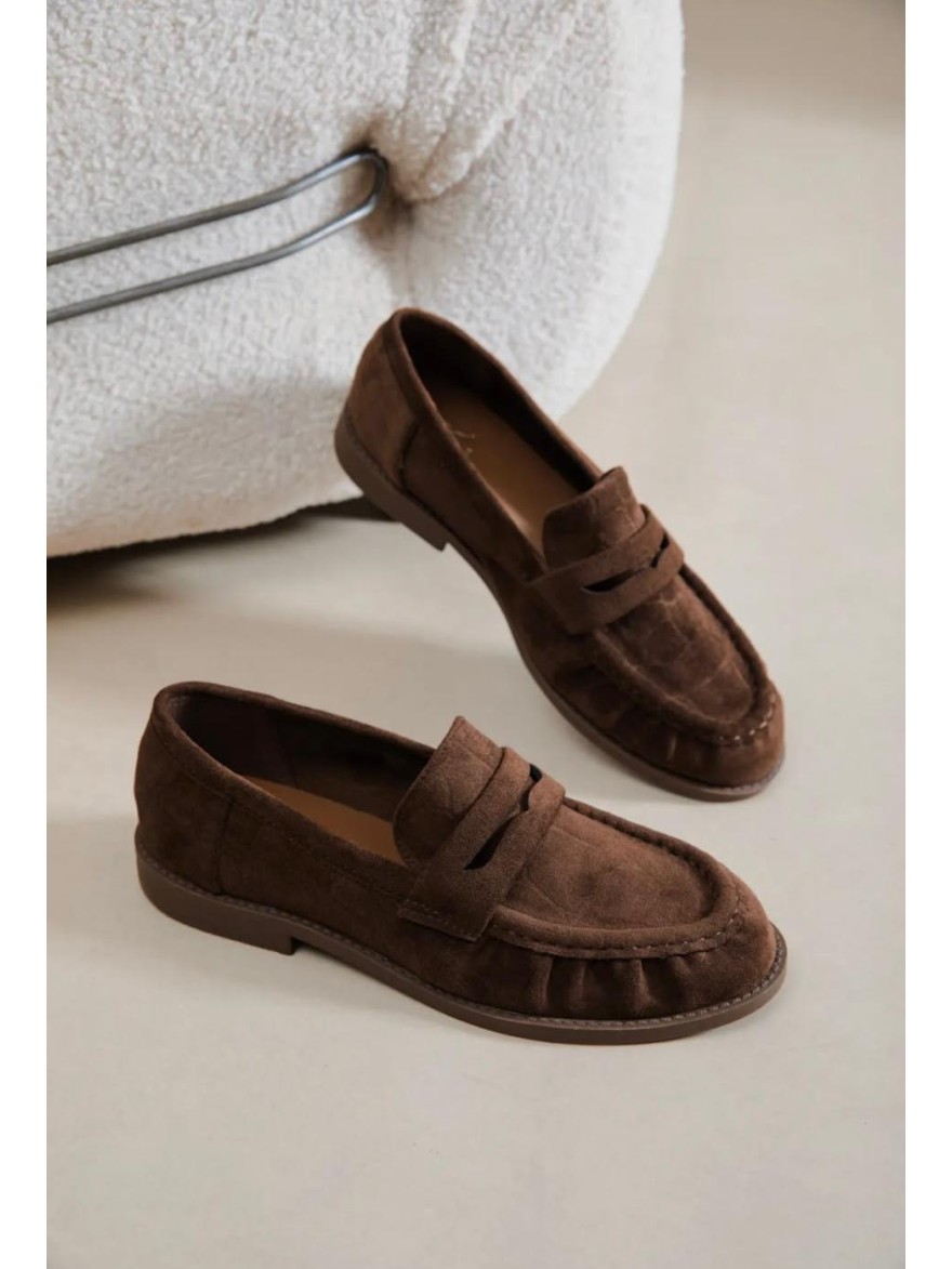 Mocassin Plat Erynn Effet Suédine Talon 2 cm | Marina & Paloma