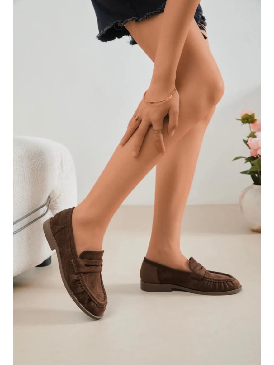 Mocassin Plat Erynn Effet Suédine Talon 2 cm | Marina & Paloma