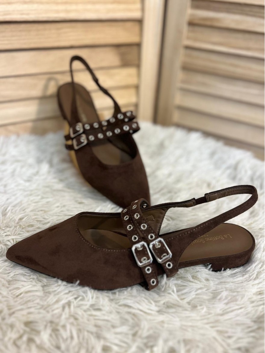 Ballerine Pointue Effet Suédine à Brides Talon 2 cm | Marina & Paloma