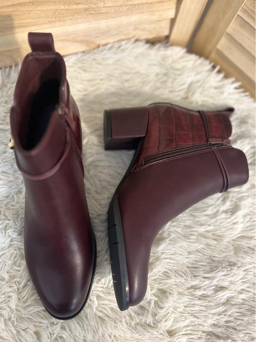 Bottine Bordeaux à Talon 5,5 cm Effet Croco Vernis | Marina & Paloma