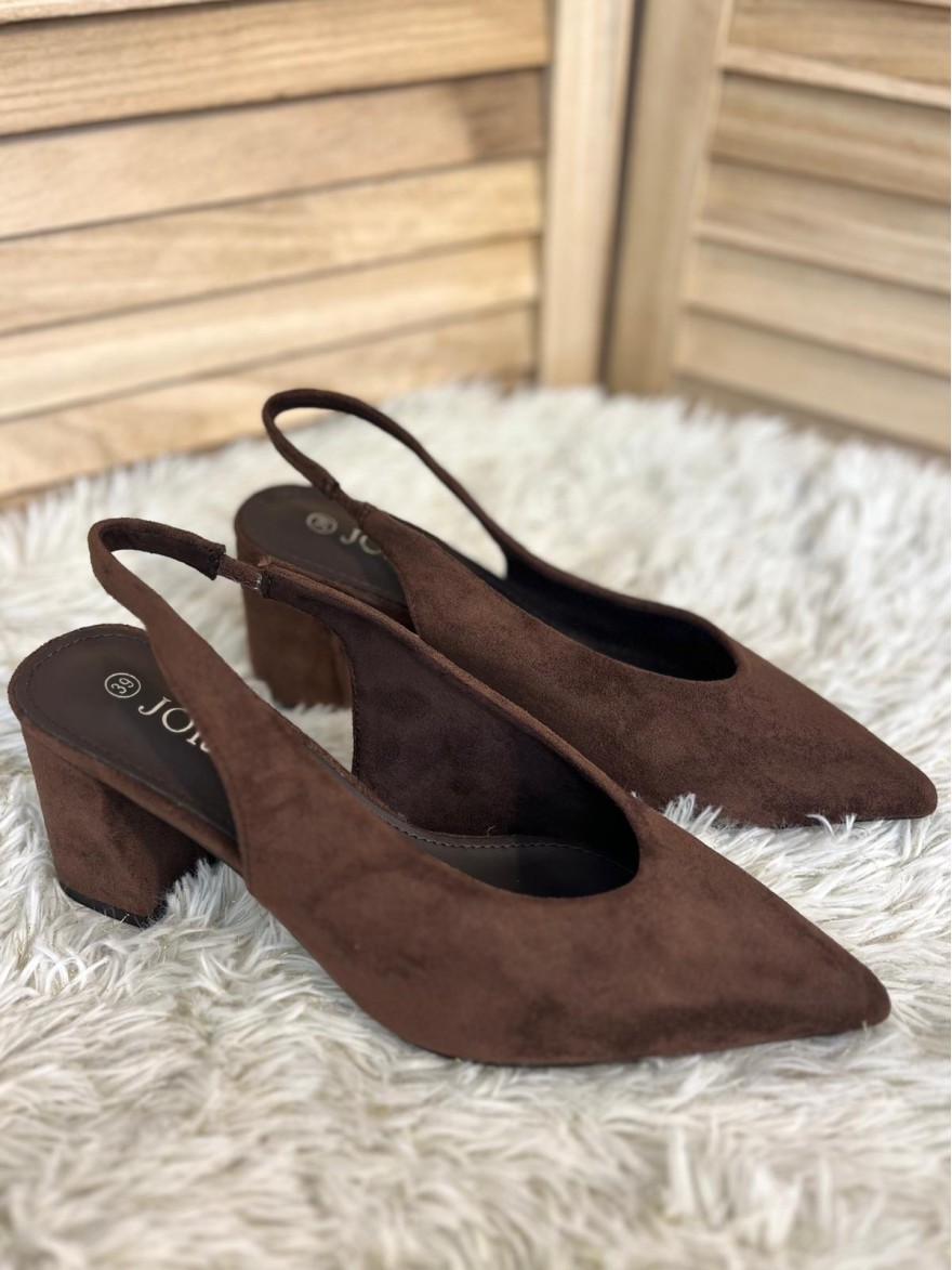 Escarpin Effet Suédine Bride Arrière Talon 7 cm | Marina & Paloma