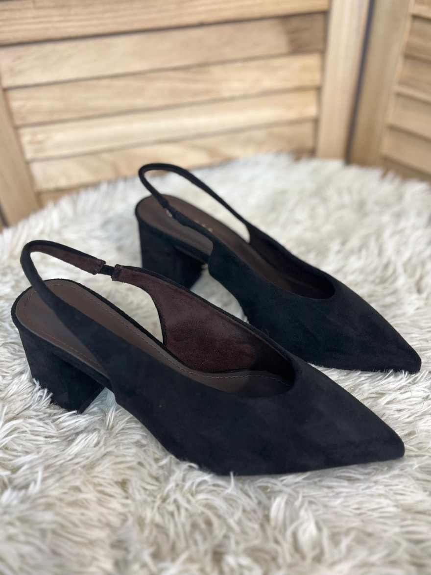 Escarpin Effet Suédine Bride Arrière Talon 7 cm | Marina & Paloma