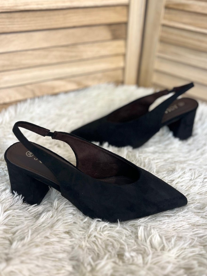 Escarpin Effet Suédine Bride Arrière Talon 7 cm | Marina & Paloma