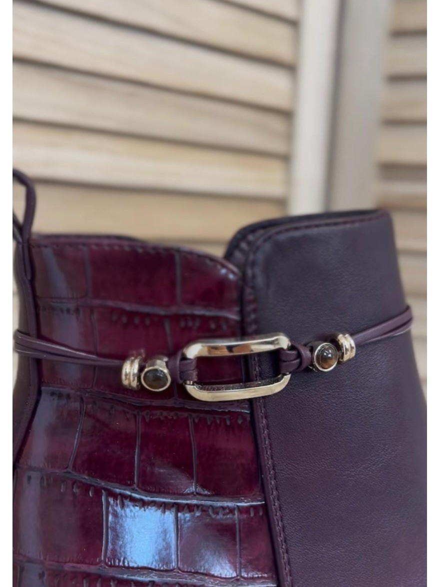 Bottine Bordeaux à Talon 5,5 cm Effet Croco Vernis | Marina & Paloma