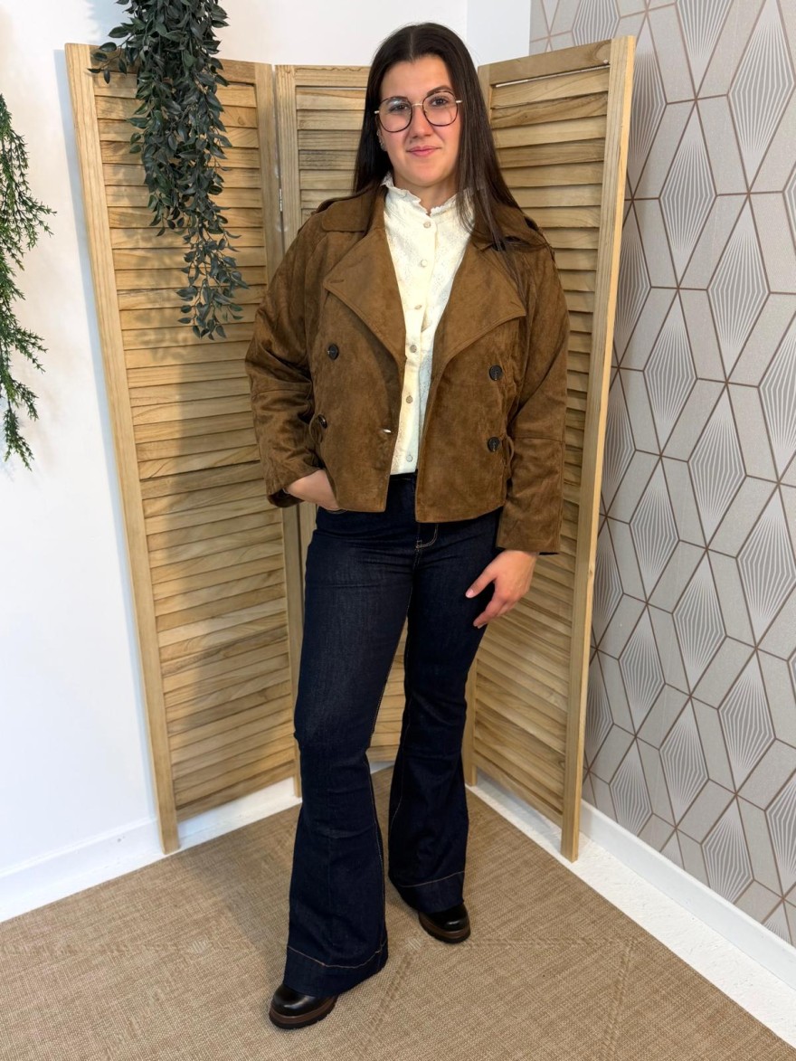 Veste Marron Effet Daim Maelle Avec Ceinture | Marina & Paloma