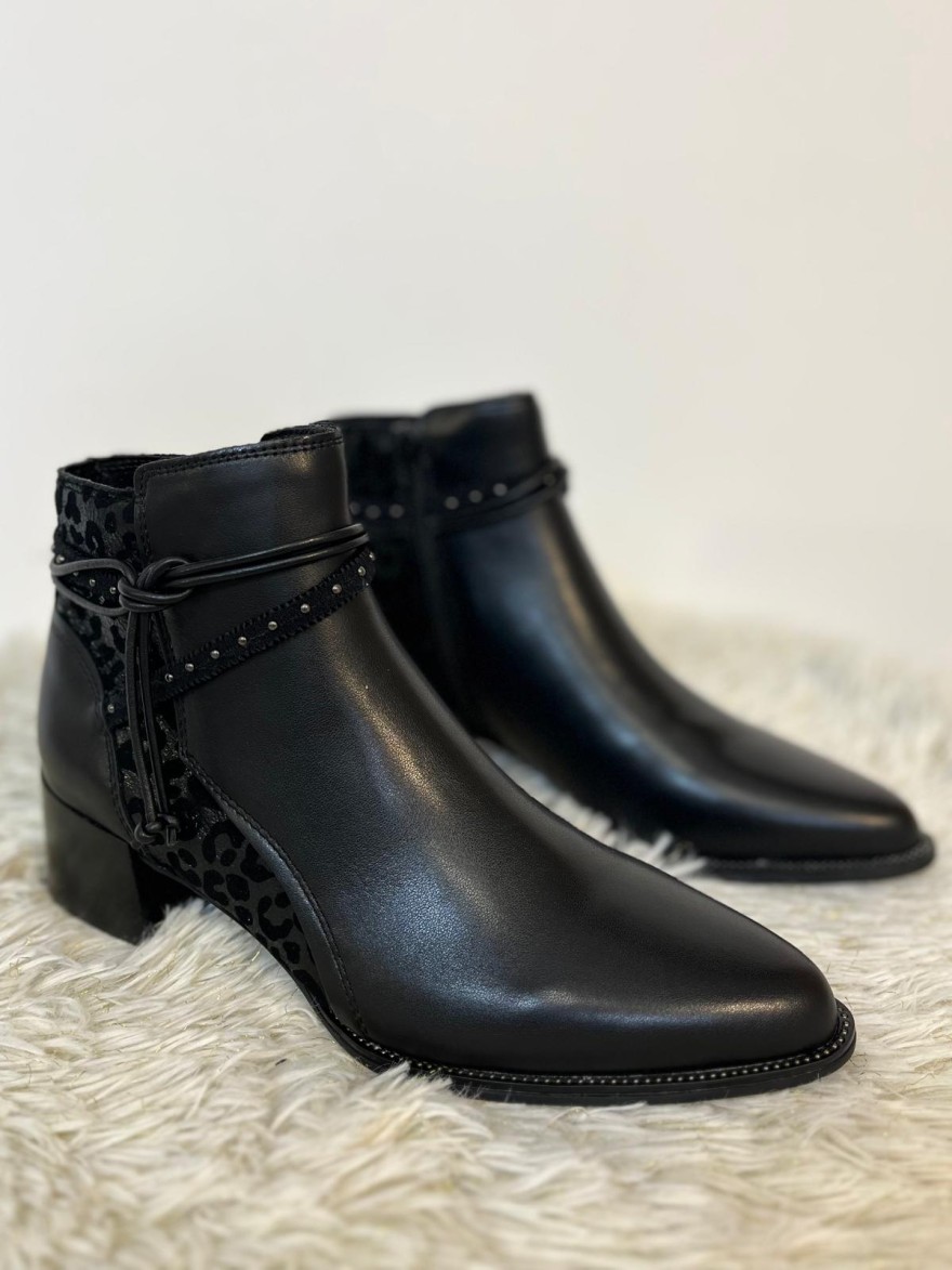 Bottine Fugitive Banks Noire Léopard Talon 4 cm | Marina & Paloma