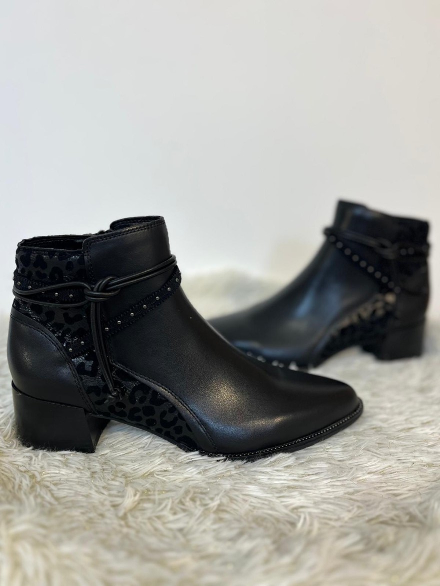 Bottine Fugitive Banks Noire Léopard Talon 4 cm | Marina & Paloma