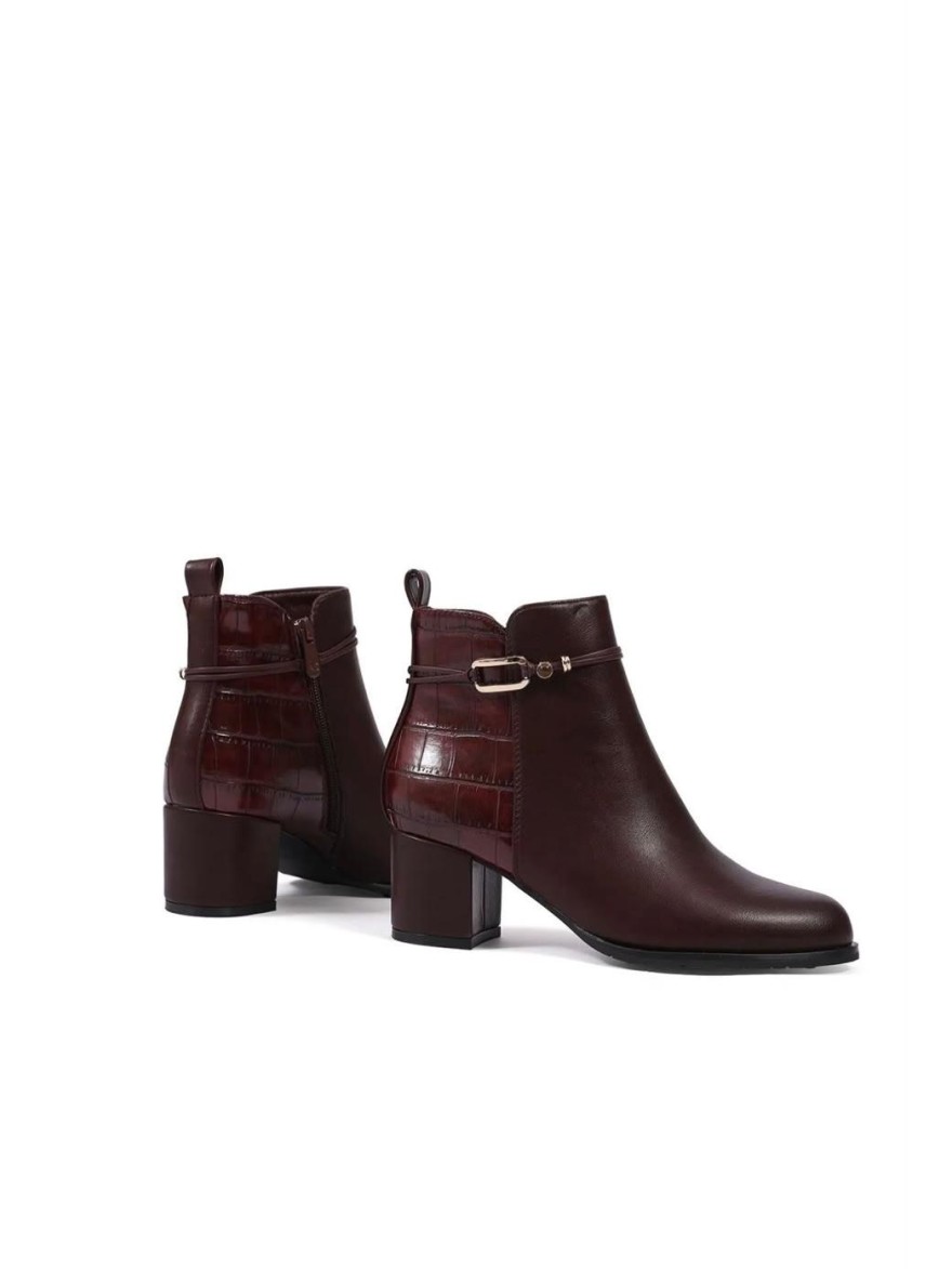 Bottine Bordeaux à Talon 5,5 cm Effet Croco Vernis | Marina & Paloma