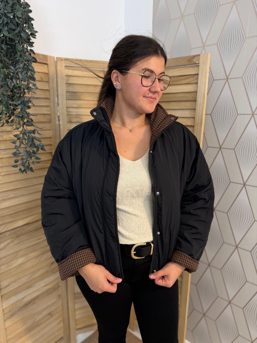Veste à Capuche Noire à Carreaux Season Femme | Marina & Paloma