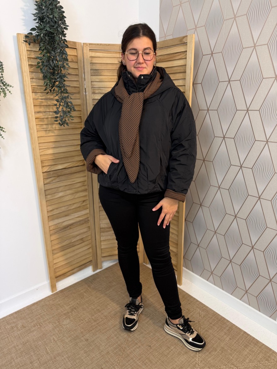Veste à Capuche Noire à Carreaux Season Femme | Marina & Paloma