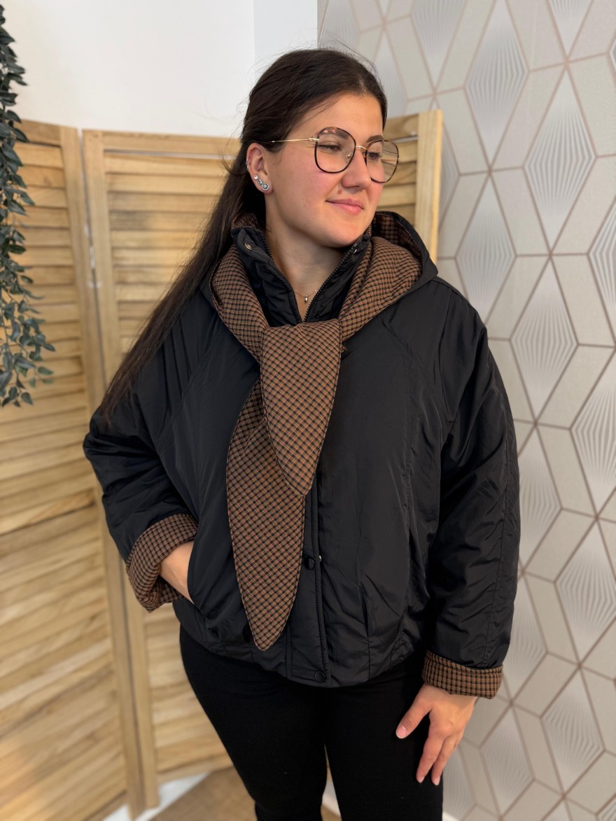 Veste à Capuche Noire à Carreaux Season Femme | Marina & Paloma